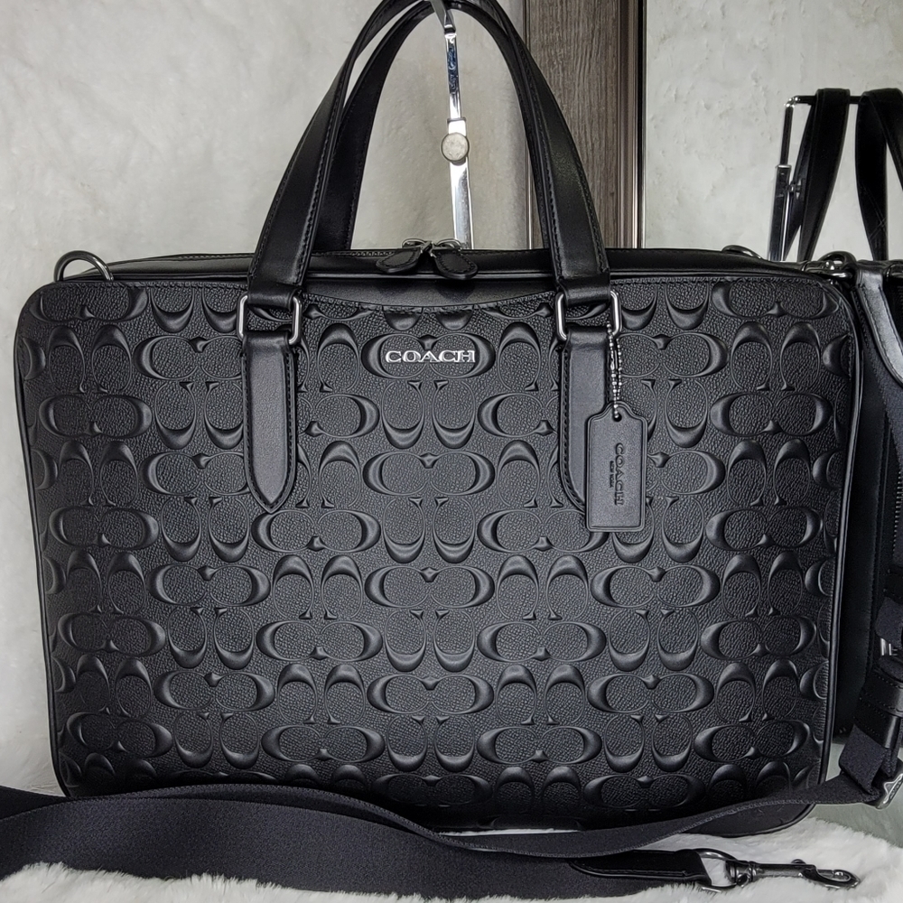 ✅️ COACH Signature Leather Designer Laptop Briefcase Work Bag NWT Rare unisex - Picture 13 of 15
